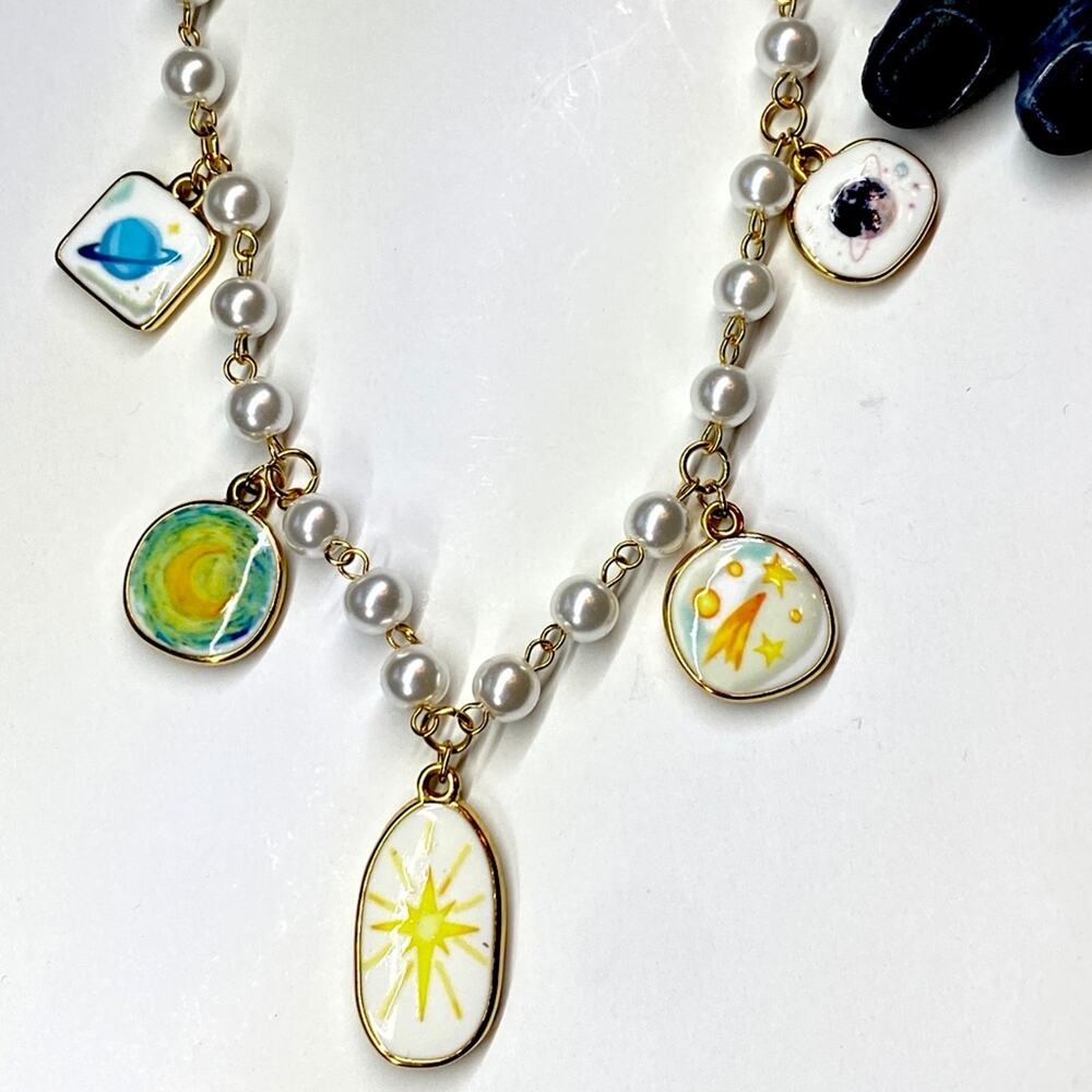 NEW Galaxy Pearl Charm Layering Necklace - Picture 3 of 10